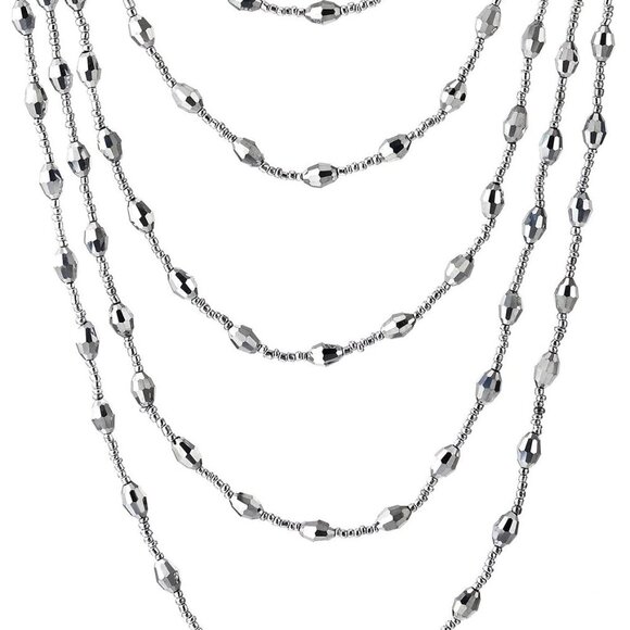 Champagne Gold Oval Beads Statement Necklace Multi-Strand Long Chains with Cryst - Picture 2 of 6